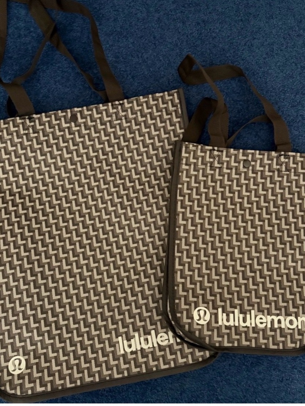 Lululemon Monogrammed Reusable shopper set- both small and large dark brown